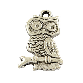 Tibetan Style Alloy Owl Pendants, Cadmium Free & Lead Free, 22x14x3mm, Hole: 2mm, about 550pcs/1000g