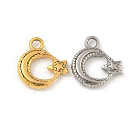 Ion Plating(IP) 304 Stainless Steel Charms, Moon with Star Charm