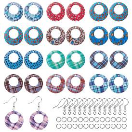 Kits de fabricación de pendientes de joyería de bricolaje, incluye colgantes acrílicos pintados con spray doble, ganchos de latón para pendientes y anillos abiertos