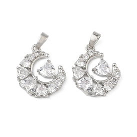 Латунные микро проложить кубического циркония подвески, луна с сердцем, без свинца и без кадмия, долговечный, стойки покрытие