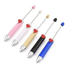 Heart Plastic Ball-Point Pen, Iron Pole Beadable Pen, for DIY Personalized Pen with Jewelry Beads