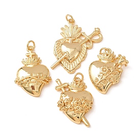 Brass Pendants, Sacred Heart Charms, Rack Plating, Long-Lasting Plated, Lead Free & Cadmium Free