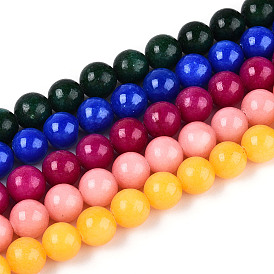 Нити круглых бусин из натурального окрашенного нефрита машан, круглые