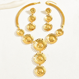 Conjuntos de joyas de hierro con flores para mujer., aretes colgantes y collares colgantes
