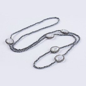 Non-magnétiques colliers de perles d'hématite synthétique, avec strass d'argile polymère et perle d'eau douce naturelle, plat rond