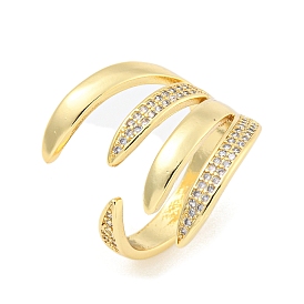 Brass Micro Pave Clear Cubic Zirconia Open Cuff Rings for Women