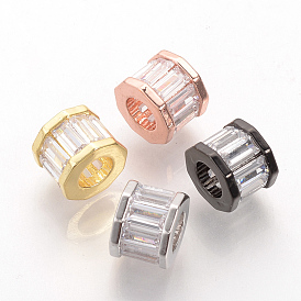 Brass Micro Pave Cubic Zirconia European Beads, Large Hole Beads, Polygon