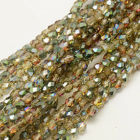 Electroplate Glass Beads Strands, Full Plated, Faceted, Cube, 4x4x4mm, Hole: 1mm, about 100pcs/strand, 15.7 inch