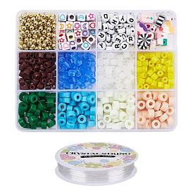 DIY Jewelry Making Kits, Including Glass Bugle & ABS Plastic & Handmade Polymer Clay & Acrylic Beads, Elastic Crystal Thread