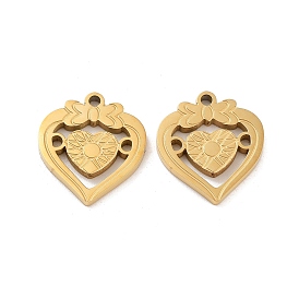 Ion Plating(IP) 304 Stainless Steel Pendants, Laser Cut, Heart with Bowknot Charm