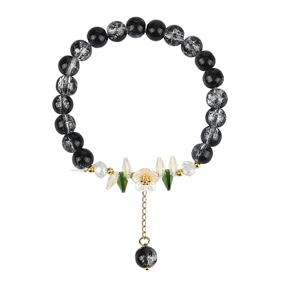Стеклянной бусины шарм браслеты, Браслеты из искусственного жемчуга из стекла и АБС-пластика для женщин, цветок