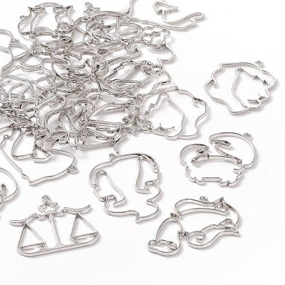Zinc Alloy Open Back Bezel Pendants, For DIY UV Resin, Epoxy Resin, Pressed Flower Jewelry, Twelve Constellations