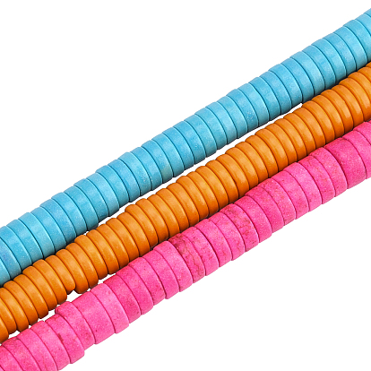 3 brins 3 couleurs perles synthétiques turquoise, teint, Plat rond / disque, perles heishi