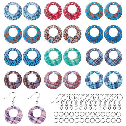 Kits de fabricación de pendientes de joyería de bricolaje, incluye colgantes acrílicos pintados con spray doble, ganchos de latón para pendientes y anillos abiertos