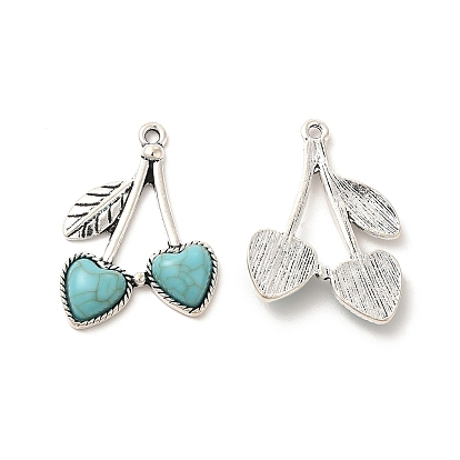 Retro Alloy Pendants, with Synthetic Turquoise, Cherry Charms
