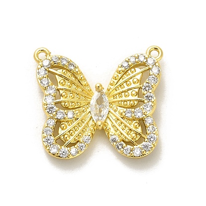 Rack Plating Brass Micro Pave Clear Cubic Zirconia Pendants, Butterfly Charms, Long-Lasting Plated, Lead Free & Cadmium Free