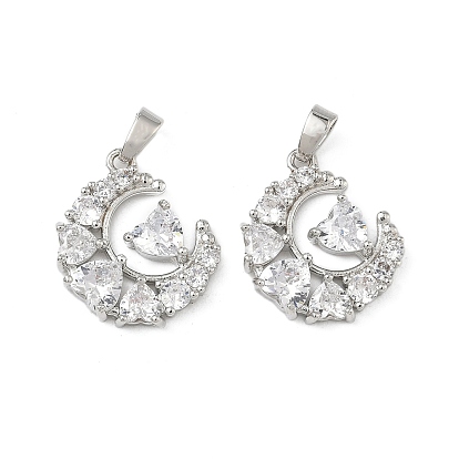 Латунные микро проложить кубического циркония подвески, луна с сердцем, без свинца и без кадмия, долговечный, стойки покрытие