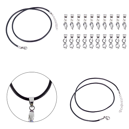 DIY Pendant Necklaces Making Kits, include Round Leather Cord Necklaces Making, 304 Stainless Steel Lobster Claw Clasps & Ice Pick Pinch Bails