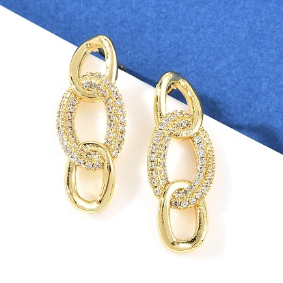 Серьги-гвоздики из латуни с микропаве из кубического циркония для женщин, серьги с подвесками-цепочкой