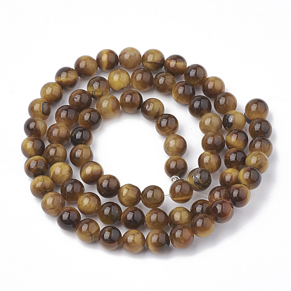 Natural Tiger Eye Beads Strands, Grade A, Round