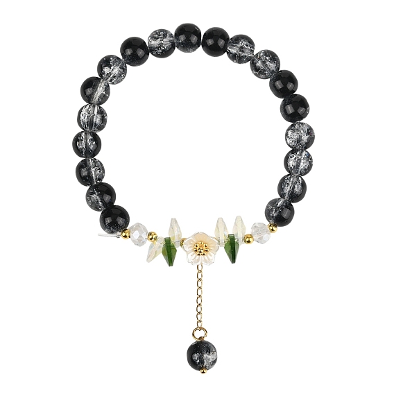 Стеклянной бусины шарм браслеты, Браслеты из искусственного жемчуга из стекла и АБС-пластика для женщин, цветок