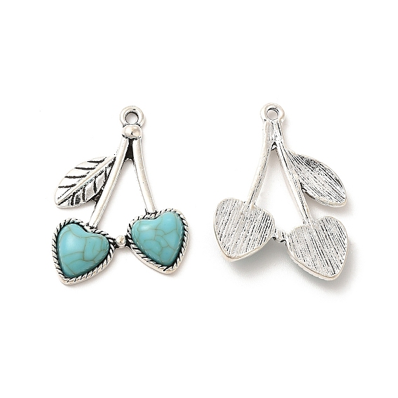 Retro Alloy Pendants, with Synthetic Turquoise, Cherry Charms