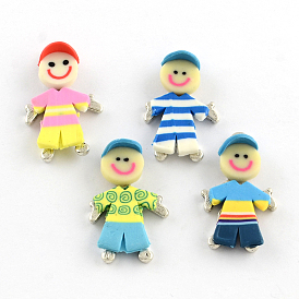Handmade Zinc Alloy Polymer Clay Little Boy Pendants, Antique Silver