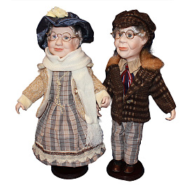Porcelain Doll Display Ornaments, Old Couple with Cloth Clothes, for Home Desk & Doll House Decoration