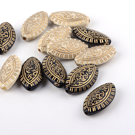 Horse Eye Plating Acrylic Beads, Golden Metal Enlaced, 19x11x5.5mm, Hole: 1.5mm, about 900pcs/500g