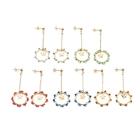 Boucles d'oreilles dormeuses, perles de verre, Perles de rocaille, Liens de la barre de fer, 304 conclusions et breloque en acier inoxydable, anneaux de liaison en laiton et écrous d'oreille, étoiles