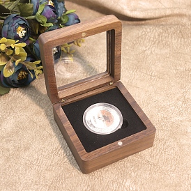 Wooden Badge Package Magnetic Boxes, Clear Visible Window Medal Storage Boxes, Square