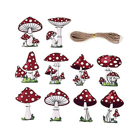 20 шт. УФ-печать на односторонней поверхности с подвесными украшениями в виде грибов из дерева, подвесные украшения из джутовой веревки, вырезанные лазером деревянные формы