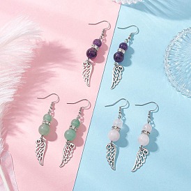 Серьги-подвески в форме крыльев из натурального аметиста, натурального зеленого авантюрина и натурального розового кварца, с 316 хирургическими крючками для серег из нержавеющей стали, платина