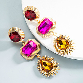 Geometric Colorful Rhinestone Earrings with Exaggerated European Style for Women's Fashion and Retro Look