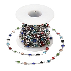 2м плоские круглые цепочки ручной работы из латуни со стеклянными звеньями, пайки, с катушкой