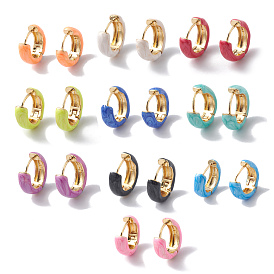 Brass Enamel Hoop Earrings for Women, Real 18K Gold Plated, Ring