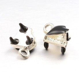 Alloy Enamel Pendants, Piano, Black, 17x11x8mm, Hole: 2.2mm