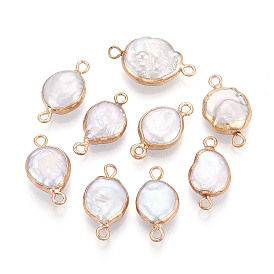 Гальванизированный натуральный жемчуг Кеши плоские круглые подвески-коннекторы, культивированный пресноводный жемчуг барочный жемчуг ссылки, золотые