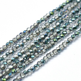 Electroplate Glass Beads Strands, Half Plated, Faceted, Abacus