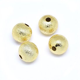 Perles en laiton, ronde, réel 18 k plaqué or