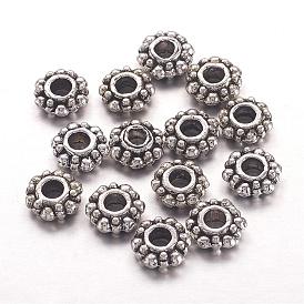  Perles de séparateur de style tibétain , sans cadmium et sans nickel et sans plomb, flocon de neige, pour noël, environ 7 mm de diamètre, épaisseur de 2mm, Trou: 2.5mm