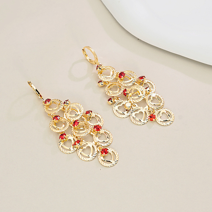 Латунное кольцо с серьгами-кольцами в форме сердца с кисточками, со стразами