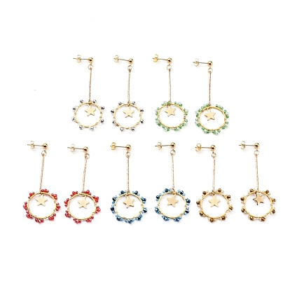 Boucles d'oreilles dormeuses, perles de verre, Perles de rocaille, Liens de la barre de fer, 304 conclusions et breloque en acier inoxydable, anneaux de liaison en laiton et écrous d'oreille, étoiles