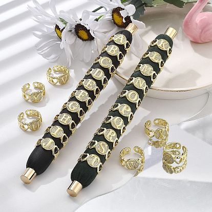 Открытые манжеты из латуни с микропаве и прозрачным цирконием для женщин, буквы, стойки покрытие, долговечный, без кадмия и без свинца, реальный 18 k позолоченный