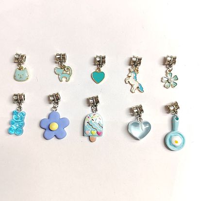 10 шт. 10 стили, европейские подвески с подвесками из сплава эмали и смолы, старинный серебряный кулон с большим отверстием, цветок, лошадь и медведь, разнообразные