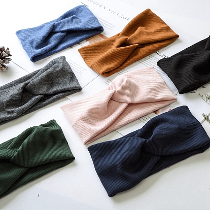 Solid Color Wide Cloth Headbands, Twist Knot Elastic Wrap Hair Accessories for Girls Women