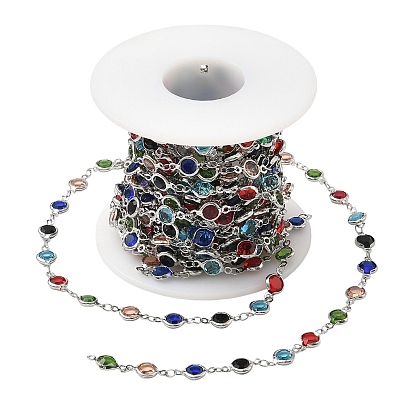 2м плоские круглые цепочки ручной работы из латуни со стеклянными звеньями, пайки, с катушкой