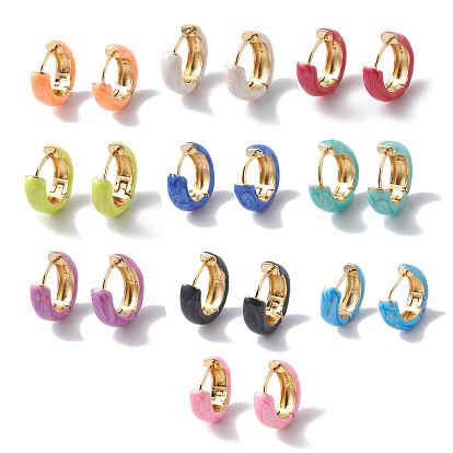 Brass Enamel Hoop Earrings for Women, Real 18K Gold Plated, Ring