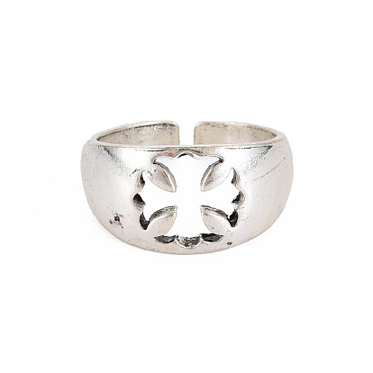 Flower Hollow Open Cuff Ring, Tibetan Style Alloy Wide Band Ring for Men Women, Cadmium Free & Lead Free