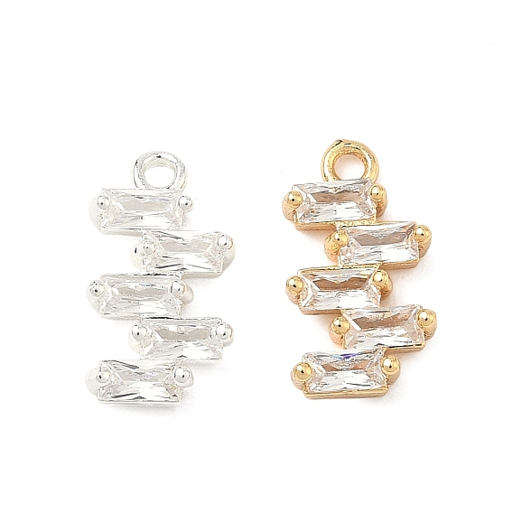 Латунные подвески в форме прямоугольника с зигзагообразным узором, инкрустированные кубическим цирконием, прозрачные